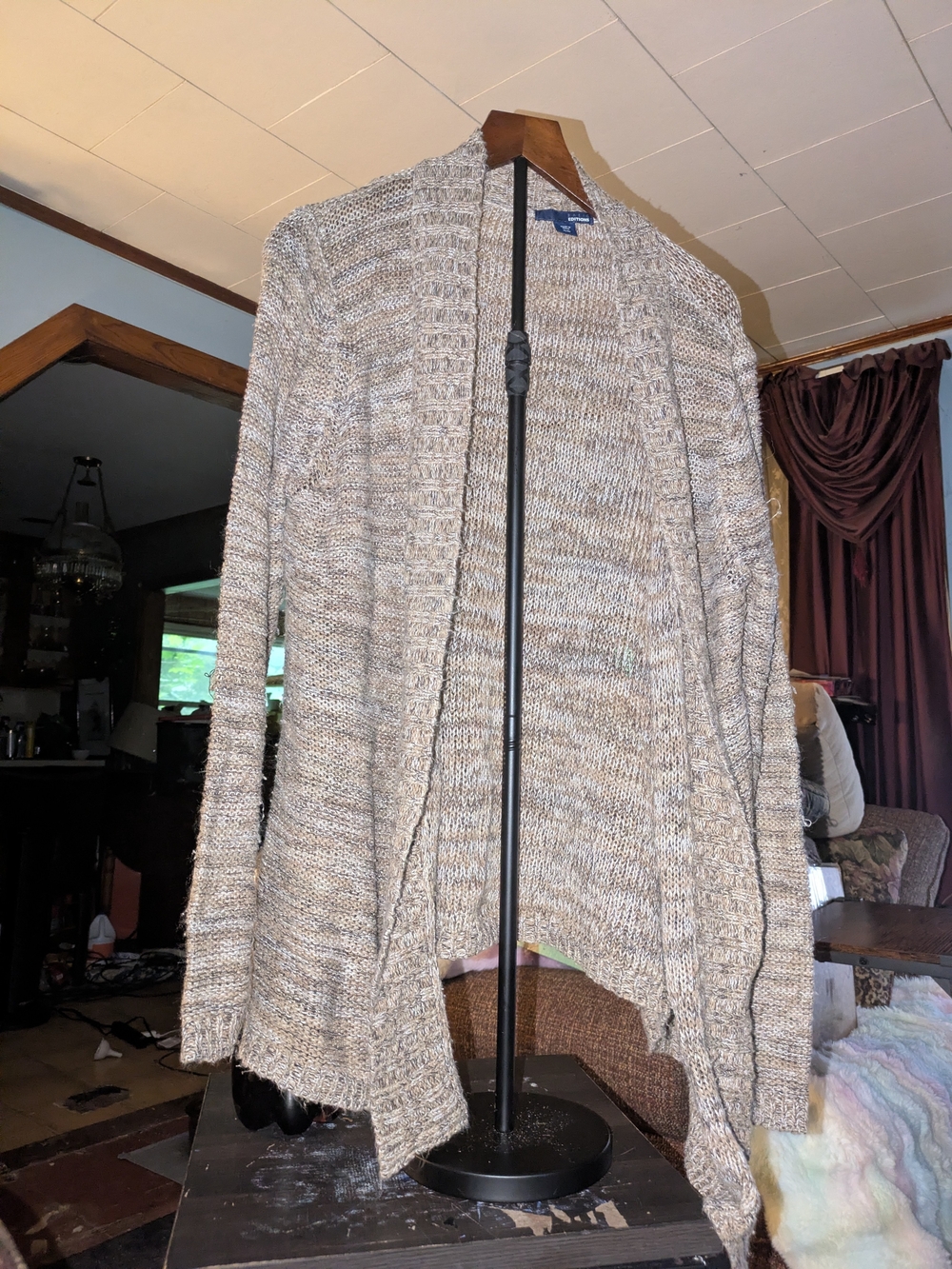 Cozy Open-Front Knit Cardigan Sweater - Beige Basic Edition Brand Size Xl